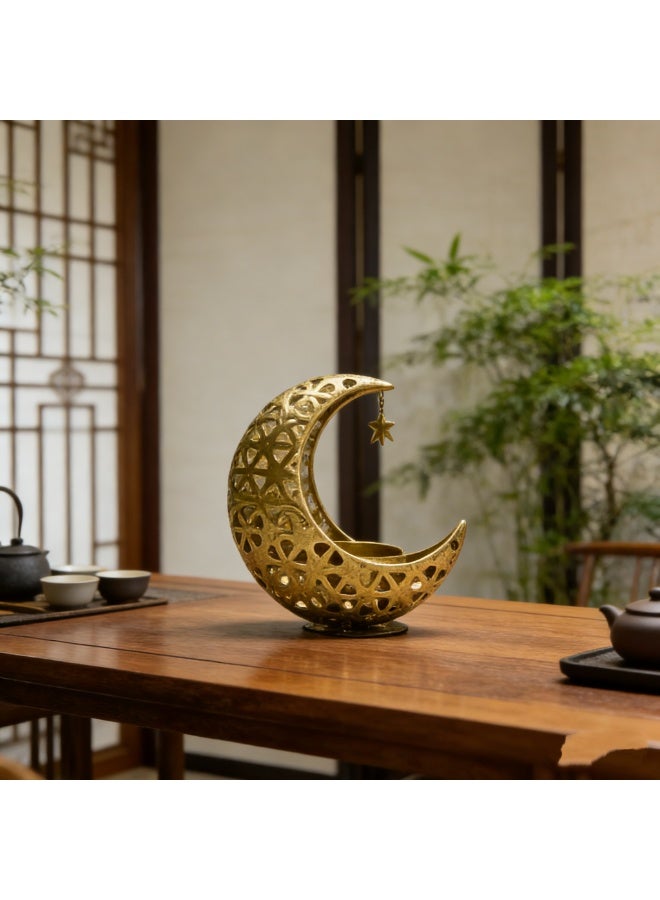 Golden Moon Shaped Candle Holder, Ramadan Decorative Metal Tealight Holder, Islamic Eid Ornament for Table Centerpiece, Home Decor, Bedroom, Living Room, Arabic Style Candle Stand for Ramadan, Eid al-Fitr, Wedding, Party（ZYZT-07C） - Image 4